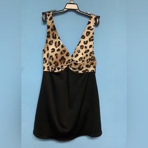 10 D NWT swimdress tunic animal print Roxanne swimsuit black tan E66197